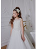 Beaded Ivory Lace Tulle Long Flower Girl Dress